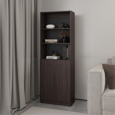 Bibliothèque à double porte, bureau, noyer teinté