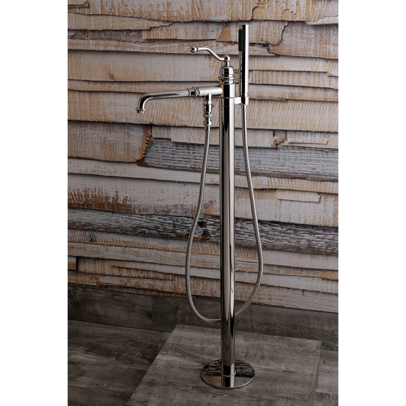 Robinet de baignoire autoportant à 1 trou avec douche à main Kingston Country, Nickel poli