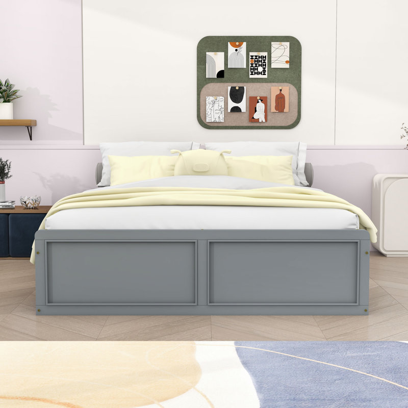Grand lit plateforme en bois avec 6 tiroirs
