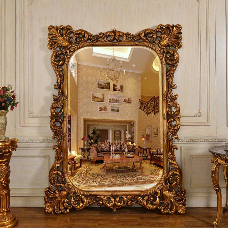 Flat Solid Wood Mirror, Antique Gold