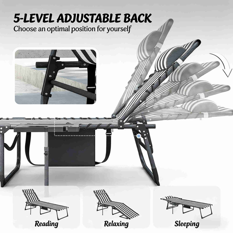 Folding Outdoor Chaise Lounge Chair, Black/White