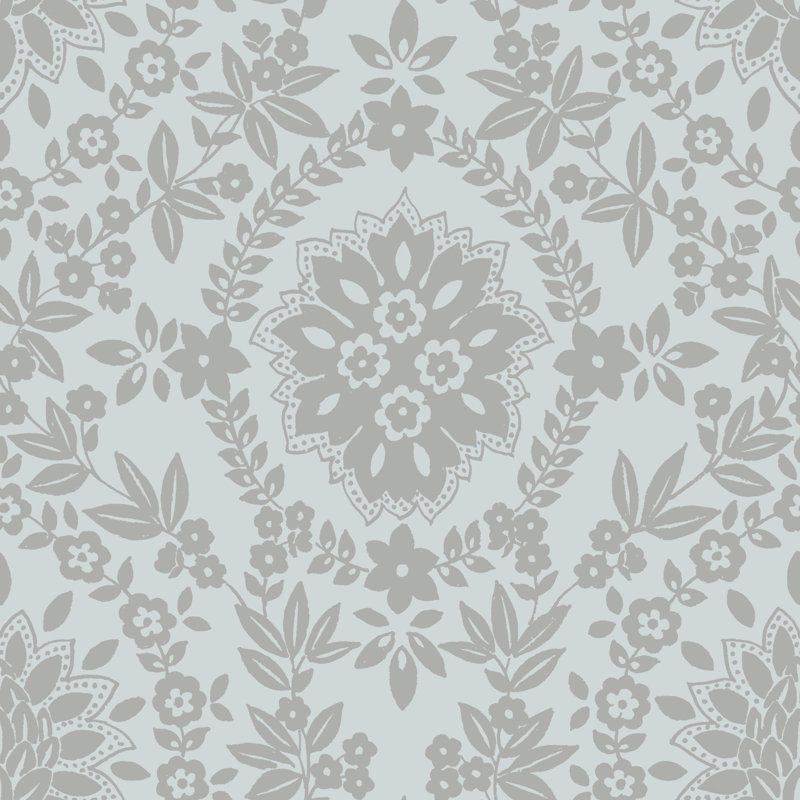 Rouleau de papier peint adhésif L 18 pi x l 18 po Boho Baroque, Bleu / Argent