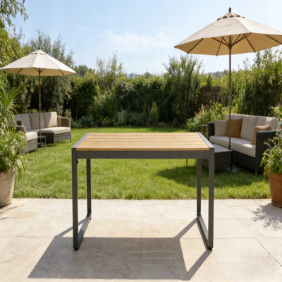 Steel Outdoor Patio  Table, All-Weather Patio  Tables For Outside With PS Wood-Like Table Top, Modern Rectangle Coffee Table For Porch, Balcony, Deck,