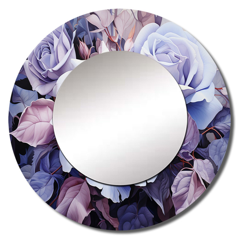 Semis Twist Lavender Rose I - grand miroir mural spirales abstraites, miroir rond unique moderne, impression sur métal