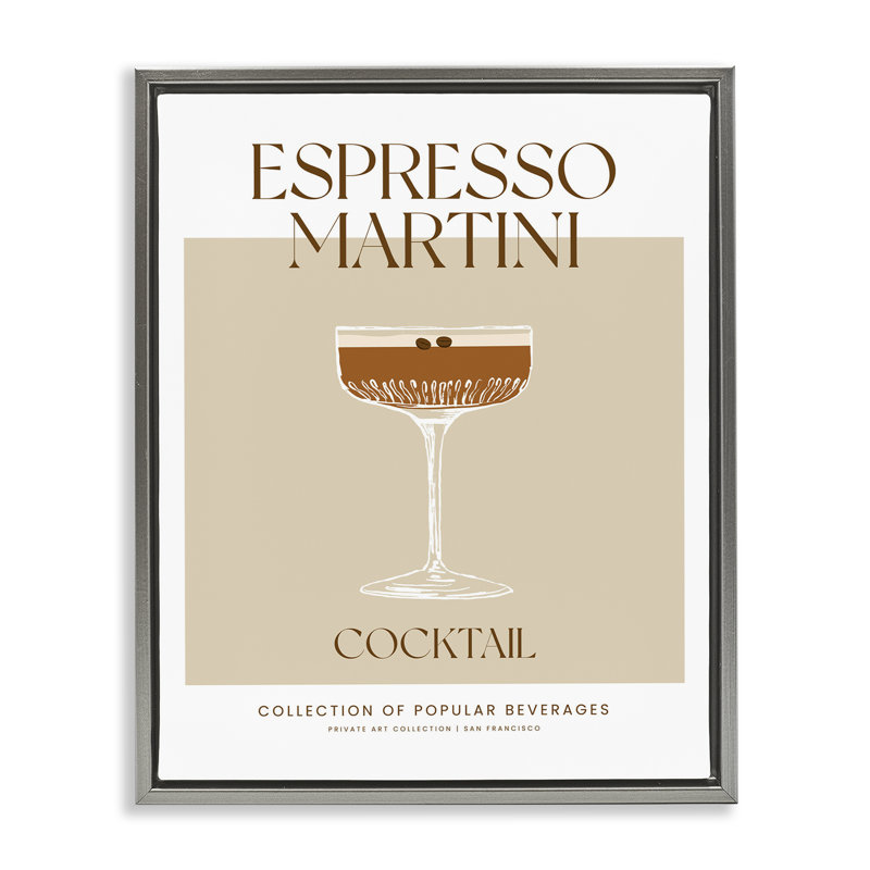 «Minimal Espresso Martini», art mural encadré flottant, Cadre flottant gris lustré, H 31 po x l 25 po