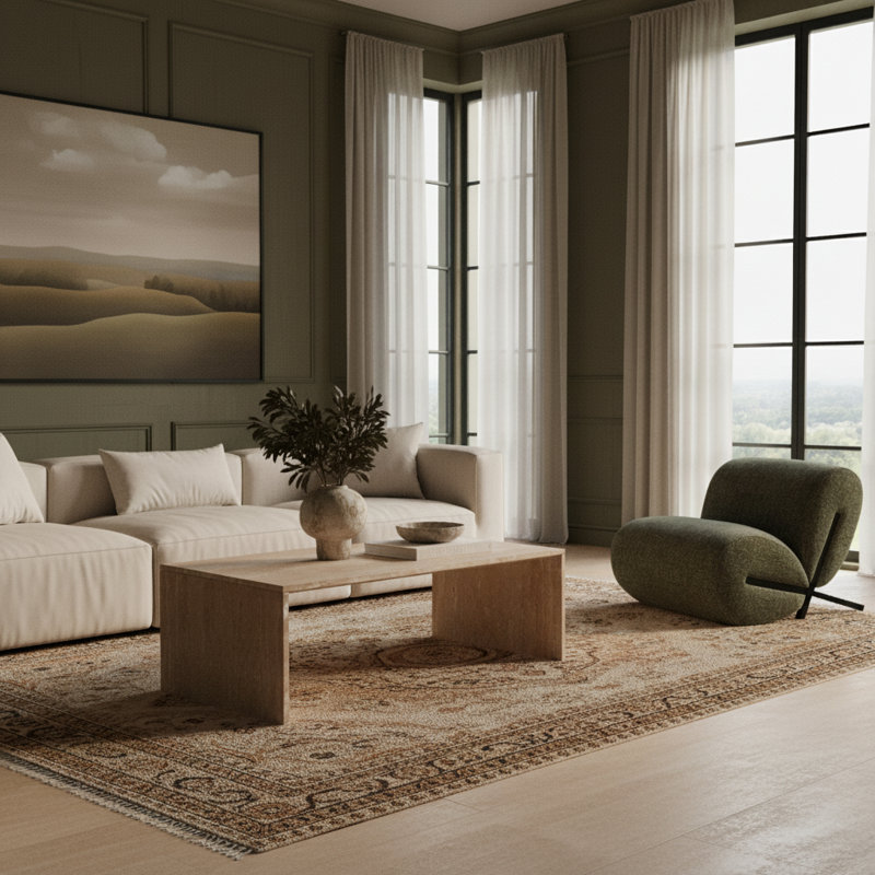Olas Coffee Table, Beige Travertine
