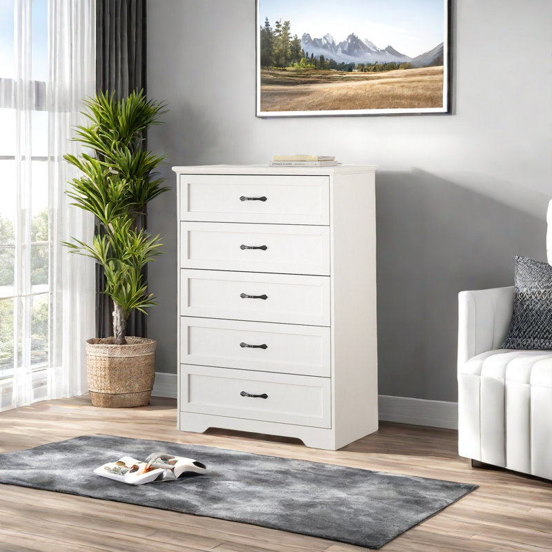 Commode 5 tiroirs Amanada, Blanc