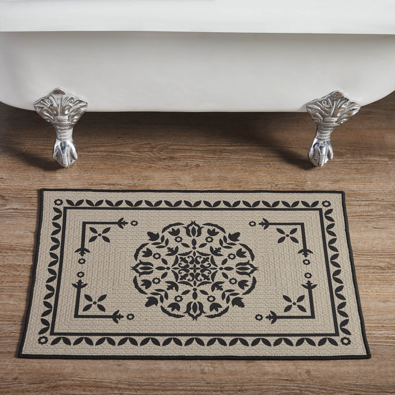 Custom House Tan Jacquard Polyester Bathmat, Black, 20"W x 30"L