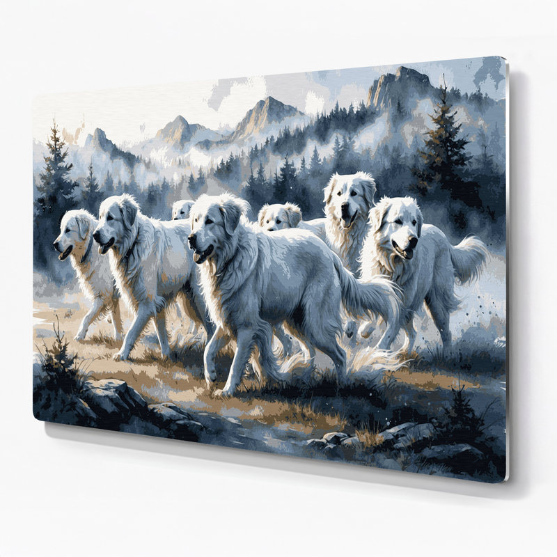 Chiens des Grandes Pyrénées, art mural en métal gris, H 8 po x l 10 po
