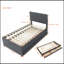 Lit plateforme tapissier simple avec lit gigogne et 3 tiroirs, tissu en lin-1454035882