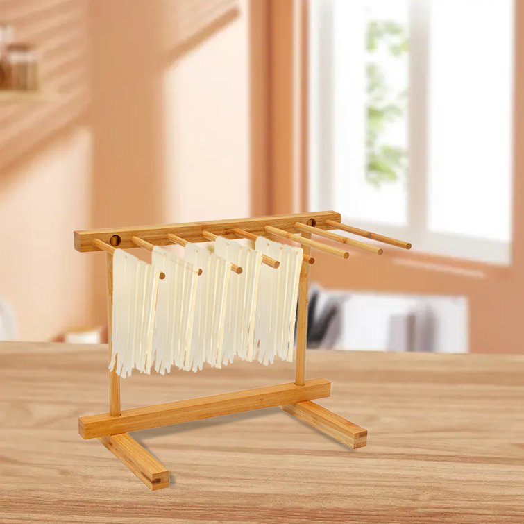 Natural Wood Pasta Drying Rack Stand, Kitchen Noodle Dryer Rack