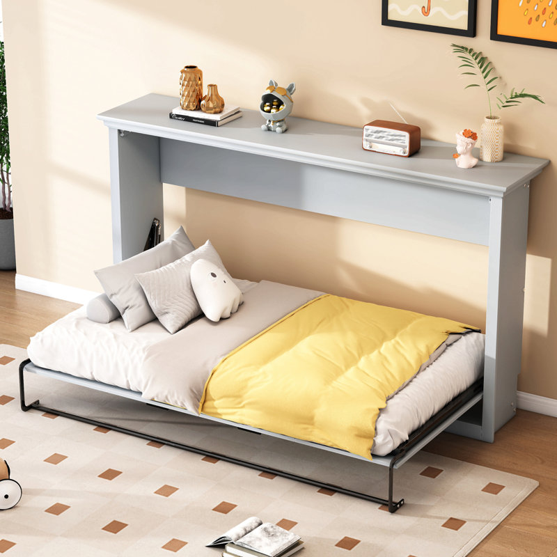 Lit escamotable simple, peut être plié dans une armoire, gris