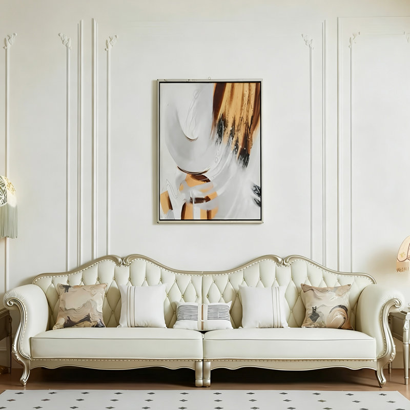Canapé en cuir léger de style européen, luxueux., 126" W