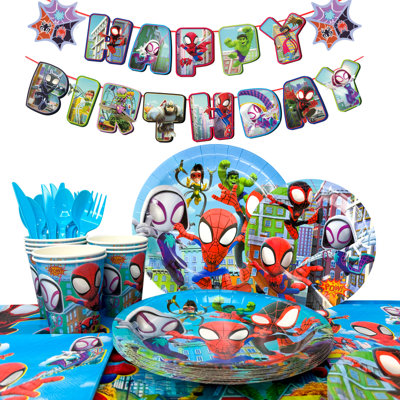 Spidey and Friends Birthday Party Decorations for Kids, 128 Pcs Spidey and Friends Party Decorations and Tableware Set