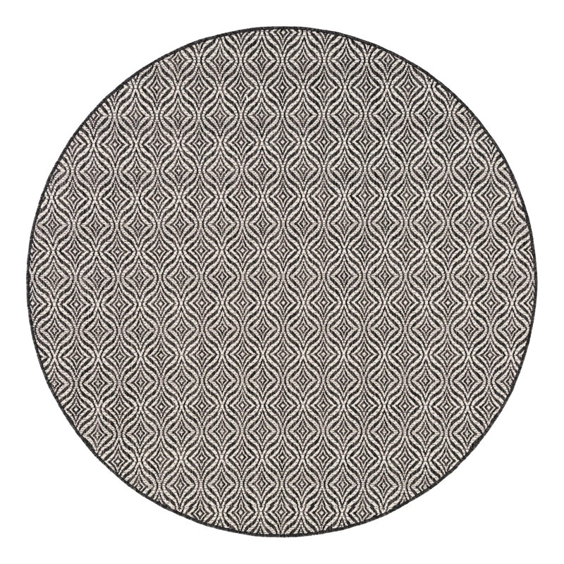 Tapis gris anthracite / ivoire Alishba, Rond 6 pi 1 po