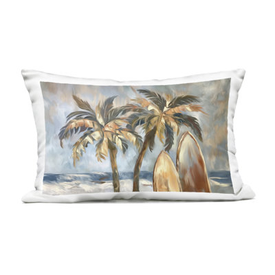 Warm Tropical Surfboards Design by Ramona Murdock Outdoor Printed Pillow