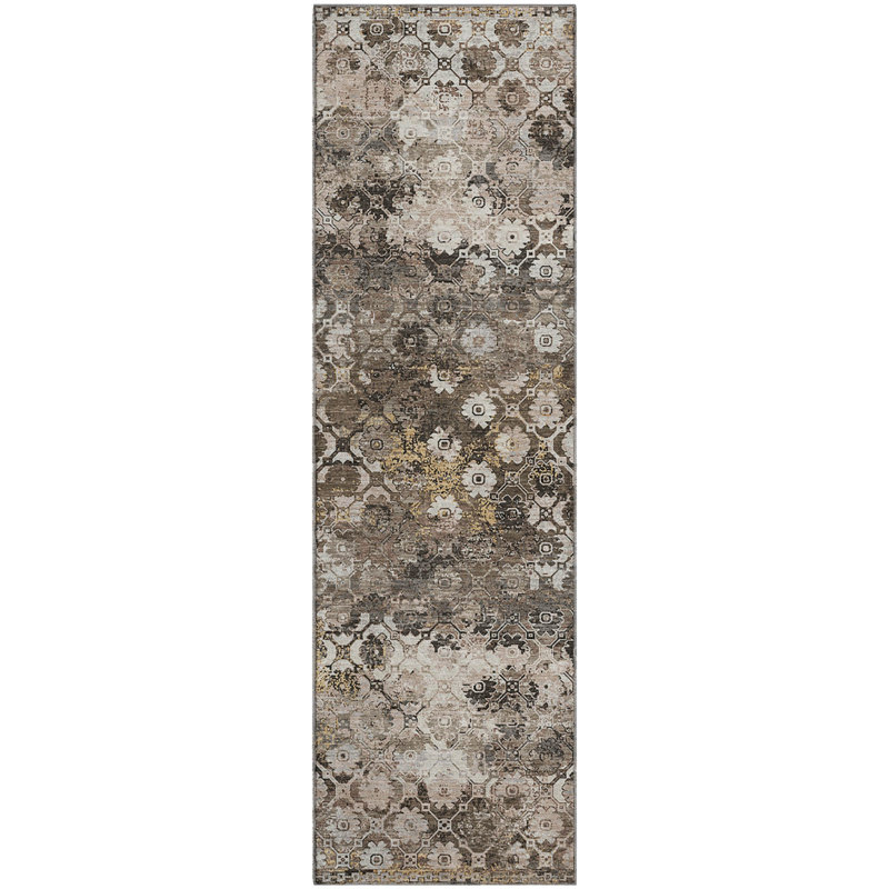 Tapis traditionnel lavable à la machine Premium Premium AMF2433, Brun, 2'3" x 7'6" Runner