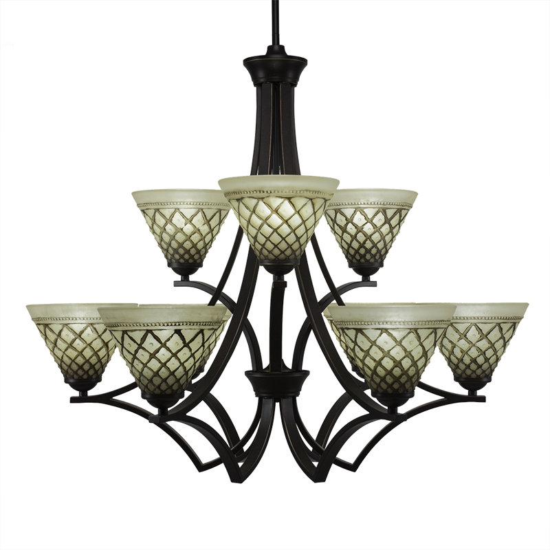 Zilo 9 Light Uplight Chandelier Shown With 7" Chocolate Icing Glass, Dark Granite