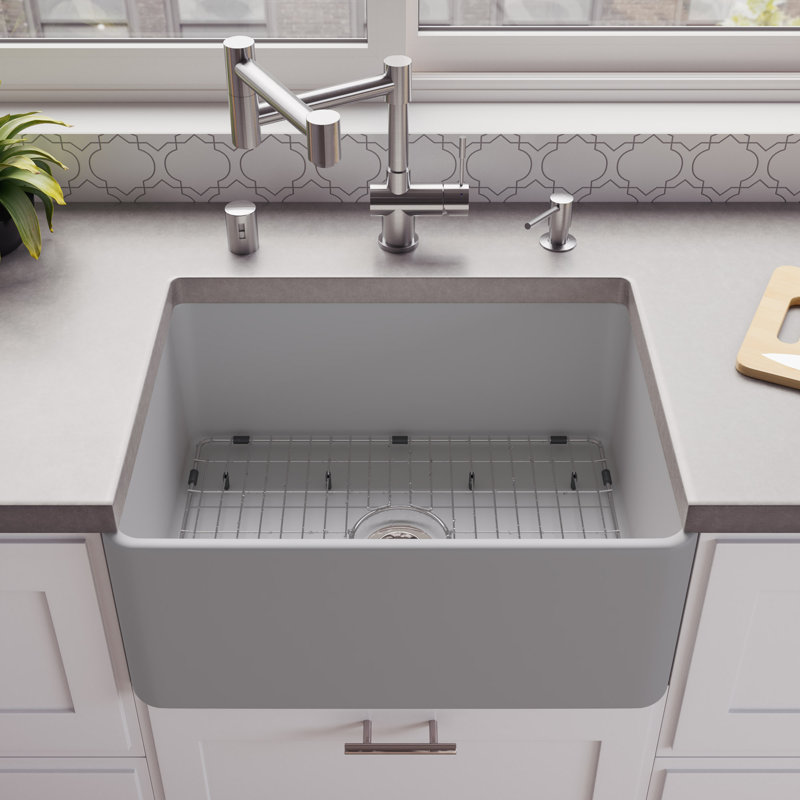 24'' L Single Bowl Fireclay Kitchen Sink, Gray Matte