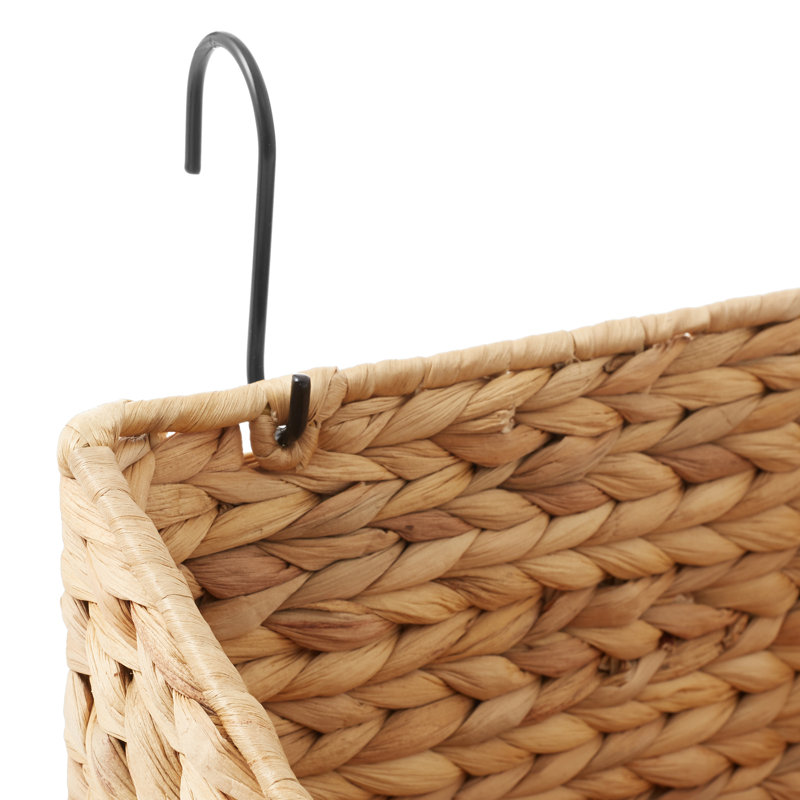 2pk Hanging Baskets w/ Hooks, Woven Wall Mount Storage Bins, Natural, Tan