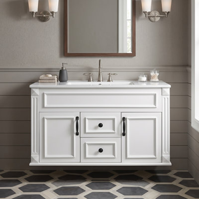 Meuble-lavabo mural blanc 36 po avec lavabo en céramique, 2 portes et 2 tiroirs