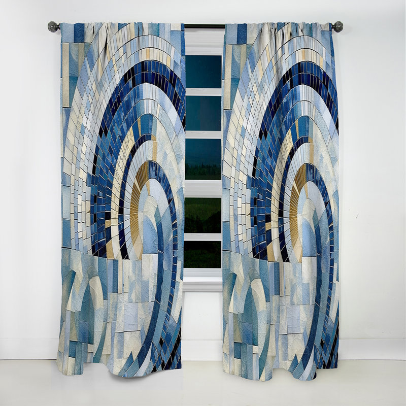 Blue Gold Constructing Blue Realms IV - Rideau Shapes - Rideau abstrait occultant - 1 panneaux, L 52 po x L 63 po