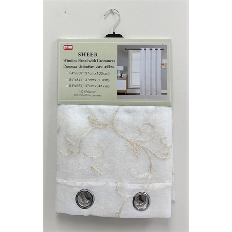 Panneau de rideau simple diaphane avec œillets, L 54 po x L 63 po