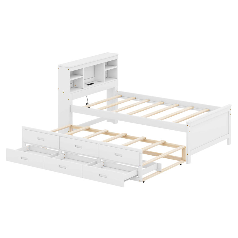 Hugborg Twin Size Platform Bed with Storage Headboard, White