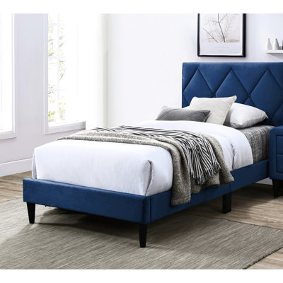 Navy Blue Velvet Twin Bed, Modern Bedroom Furniture With Adjustable Headboard For A Comfortable Space Relaxing Environment