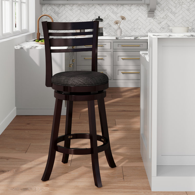 Tabouret pivotant à dossier à lattes de 30 po, siège en tissu gris anthracite, pattes évasées modernes et à hauteur de barre de construction pour plus de stabilité