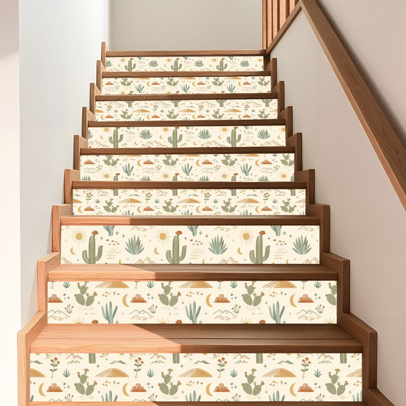 Papier peint auto-adhésif à motif de montagnes de cactus Boho Desert, 117.6" L x 17.5" W