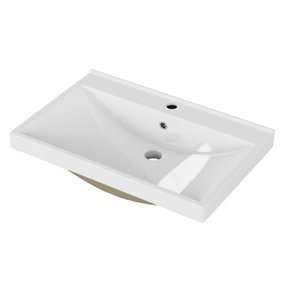 Comptoir de meuble-lavabo de salle de bain 24 po, lavabo en céramique, lavabo en céramique épaissie de 2,6 po, sans robinet ni drain