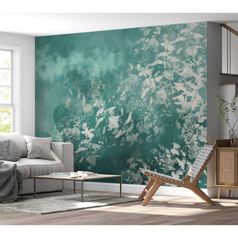 Murale botanique pelez et collez - Jardin bleu, L 100 po x l 135 po