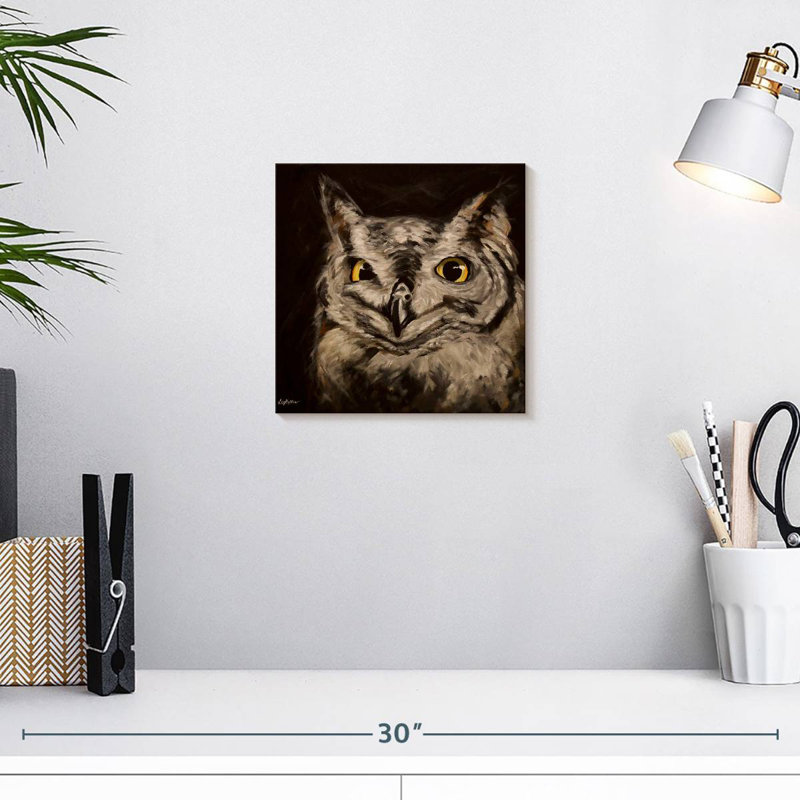 Brampt Black Background Owl, 10" H x 10" W