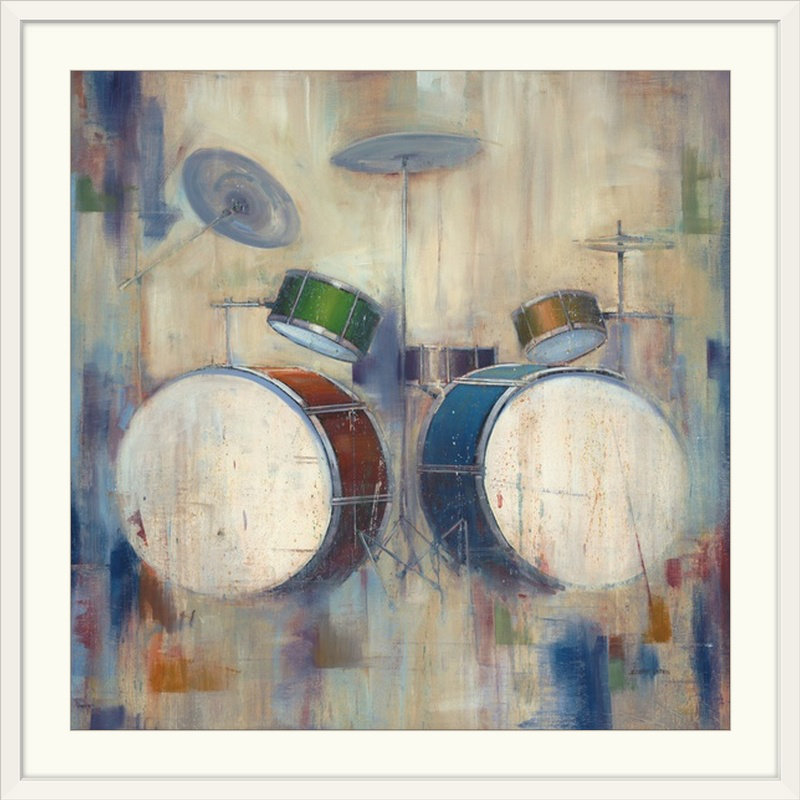 «Anjuli Drums» par Joseph Cates, reproduction d'art, H 24 po x l 24 po x P 1 po, Cadre blanc