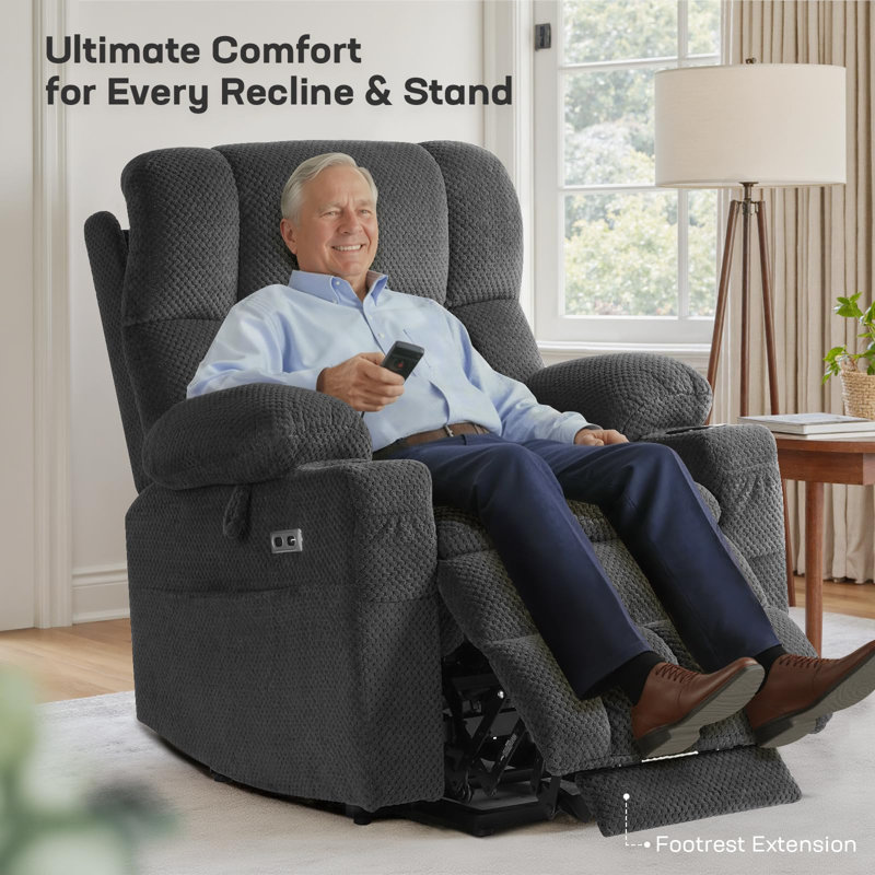 Dual Motor Power Lift Chair Recliner for Elderly with Massage and Heat, Infinite Position Electric Lift Recliner with Adjustable Headrest, USB (T6015 - Plush Fabric, Dark Gray, Medium)