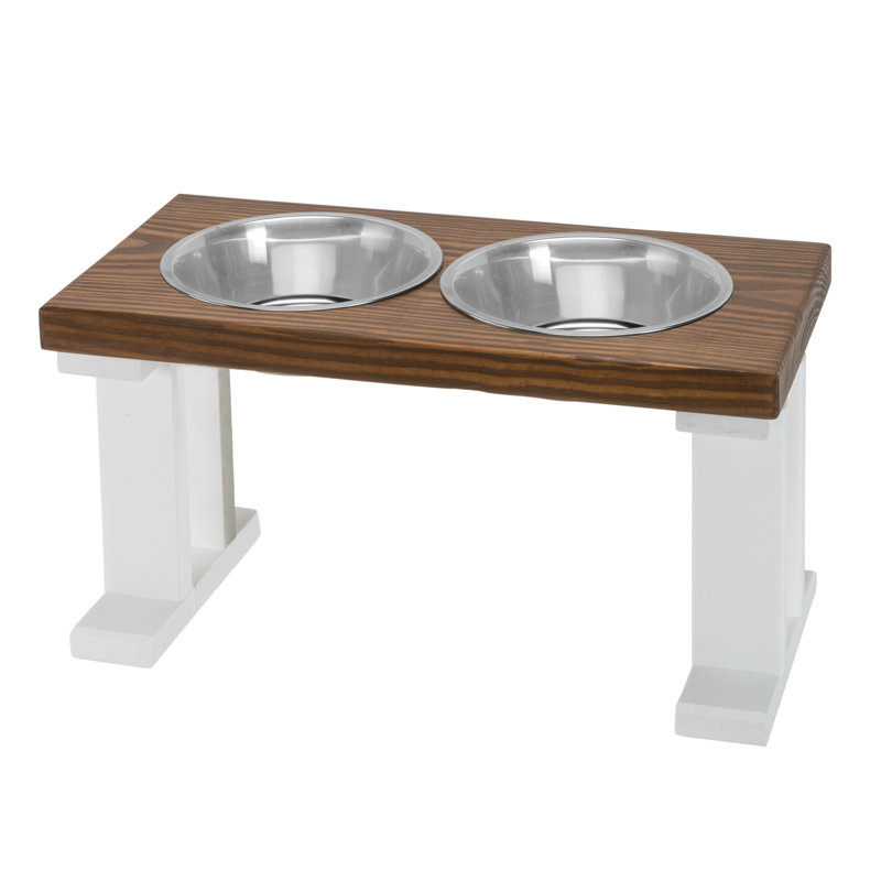 Elevated Feeder, Medium (12"), White/Chestnut