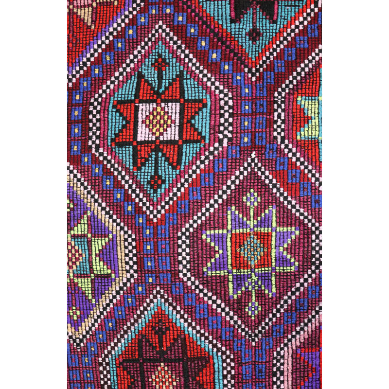 Tapis unique framboise / turquoise / rouge / ivoire 6 pi 1 po x 10 pi 3 po Jijim