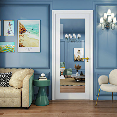 24 x 80 One Side Mirror Slab Doors, Interior French Door Slab, Soild Core & Pre-Finished Single Panel as Bedroom Pantry Laundry Closet Door Panel, No Assembly Required, White Interior Doors