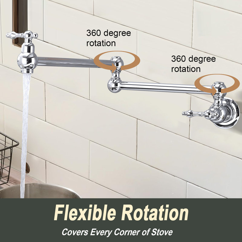 Over Stove Wall Mount Pot Filler,with Stretchable Double Joint Swing Arm, Chrome