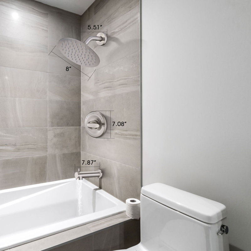 Tub Shower Faucet Set, High Pressure 8" Round Rain Shower Head (Valve/Cartridge Not Included), Brushed Nickel