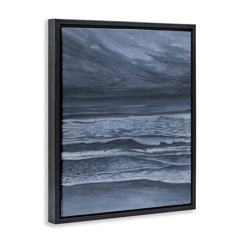 Cadre flottant Dramatic Sea Storm Coast, design par Grace Popp, Cadre flottant noir de jais, H 21 po x l 17 po