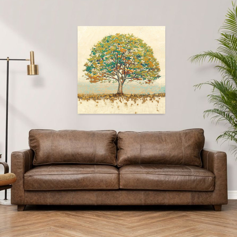Épice contemporaine en chêne doré avec art brun d'automne, H 36 po x l 36 po