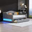 Lit de jour double rembourré avec lumières DEL, rangement gigogne et structure en bois - gris-805229662-804309867