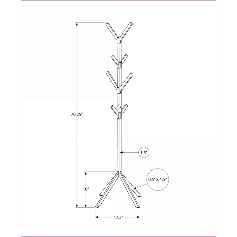 Coat Racks Free Standing 70"H Modern Industrial Metal with 8 Hooks | Black | Metal