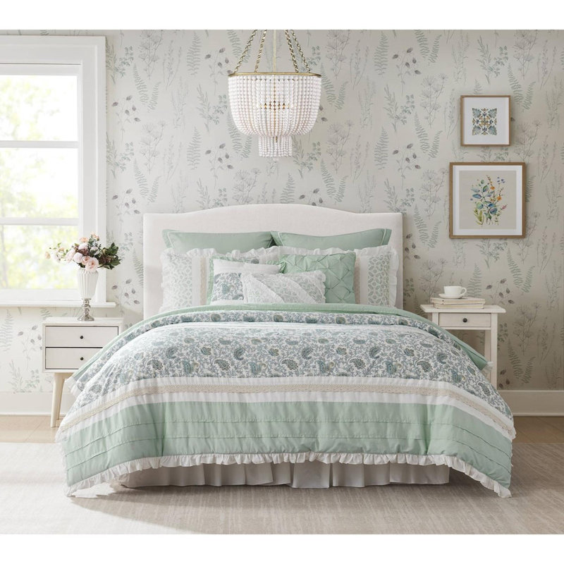 Ensemble d'édredon en coton percale 9 pièces, Turquoise, Grand édredon et 8 pièces supplémentaires