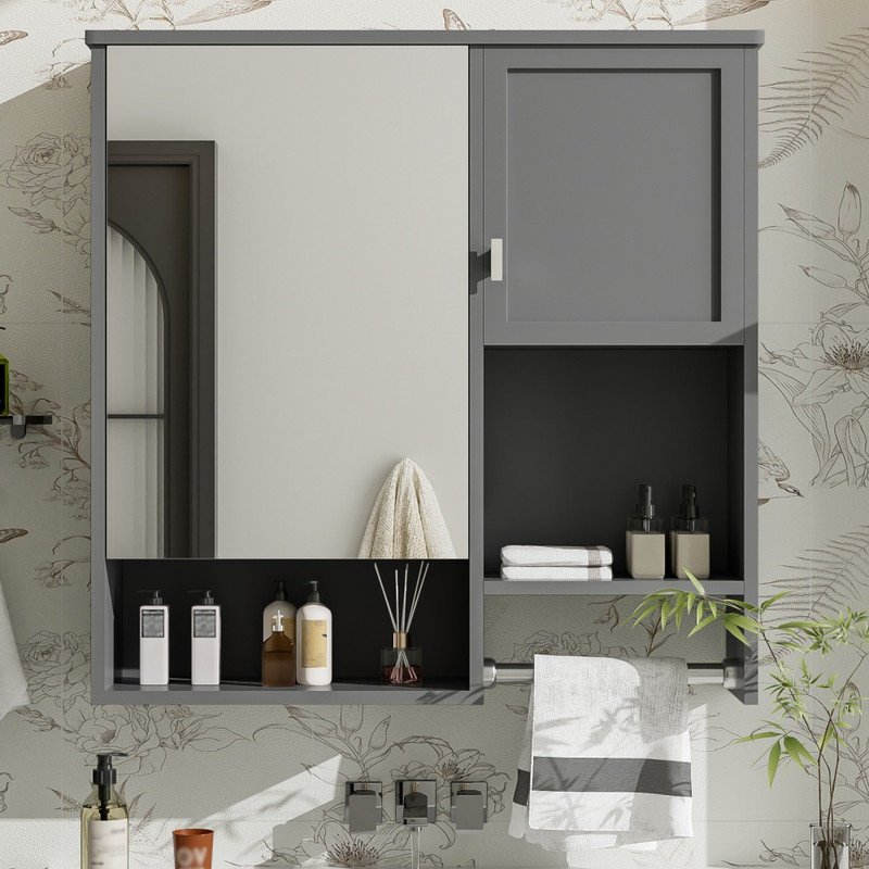 Armoire de rangement murale 29 po x 28 po pour salle de bain moderne avec miroir et barre à serviettes 29 po x 28 po