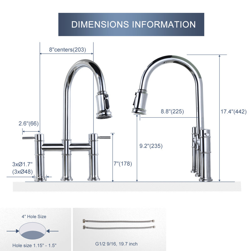 Chrome High-Arc Double Handle Kitchen Faucet with Pull-Out Spray