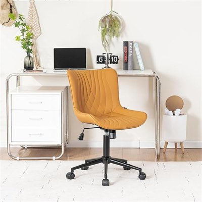 Chaise de bureau Younike, chaise de bureau sans accoudoirs avec roulettes, chaises de bureau pour ordinateur personnel, fauteuil de coiffeuse rembourré en similicuir moderne, chaise berçante pivotante réglable avec dossier, brun clair safran