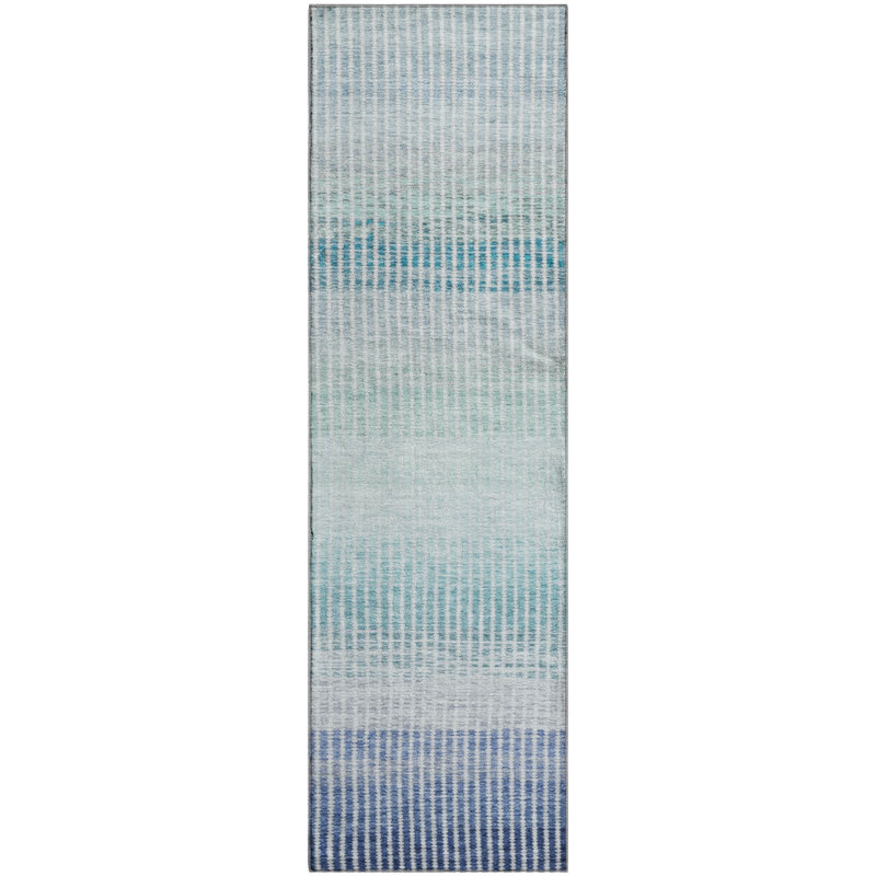 Premium Machine Washable Mayfield AMF2313 Stripes Rug, Blue, 2'3" x 7'6" Runner